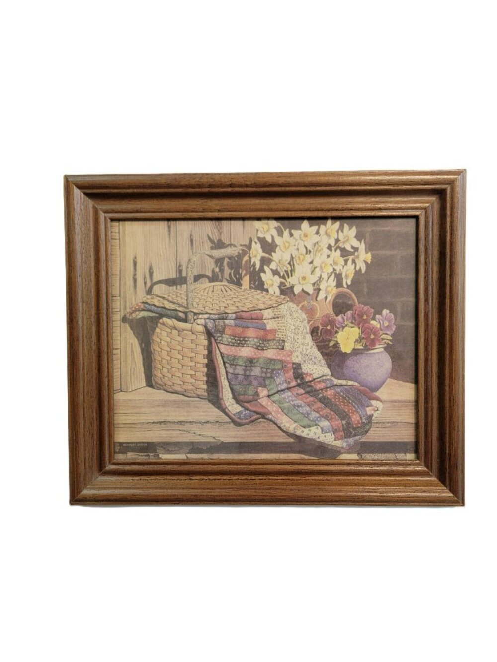 Framed Dempsey Essick Print Carolina Heritage With Basket & Flowers Rustic Wall